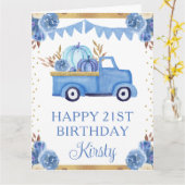 水彩青花南瓜トラック誕生日 カード (黄色い花)
