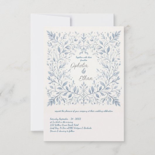 水彩青花婚礼请柬 招待状 (正面)