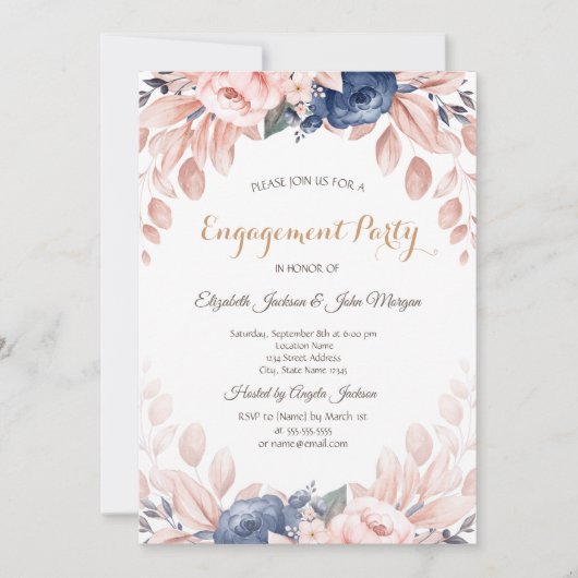 水彩青花婚約 招待状 (正面)