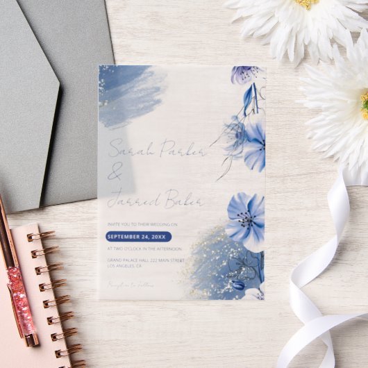 水彩青花結婚式招待状 ベラム紙招待状 (ウェディング)