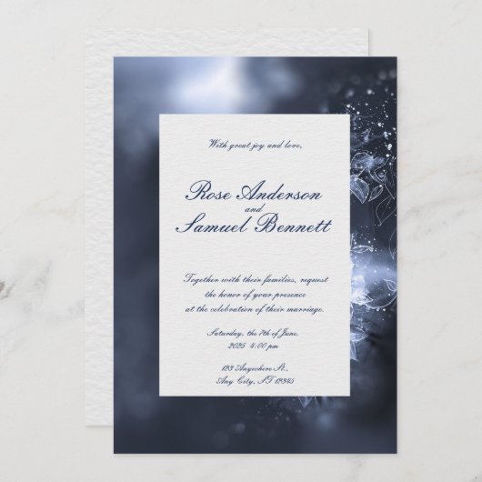 水彩青花結婚式招待状 招待状 (正面/裏面)