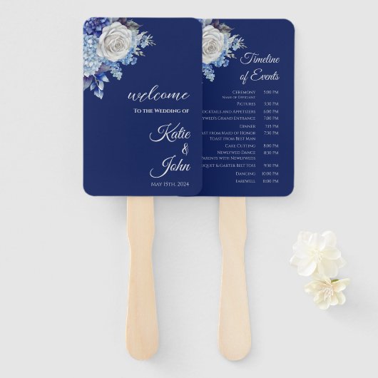 水彩青花花花花束結婚式 プログラム- ハンドファン (正面&裏面)