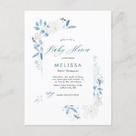 水彩青花赤ちゃんシャワー招待状 ポストカード