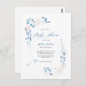 水彩青花赤ちゃんシャワー招待状 ポストカード (正面/裏面)