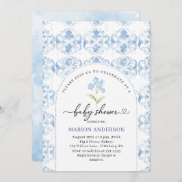 水彩青花赤ちゃんシャワー 招待状