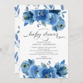 水彩青花赤ちゃんシャワー 招待状 (正面/裏面)