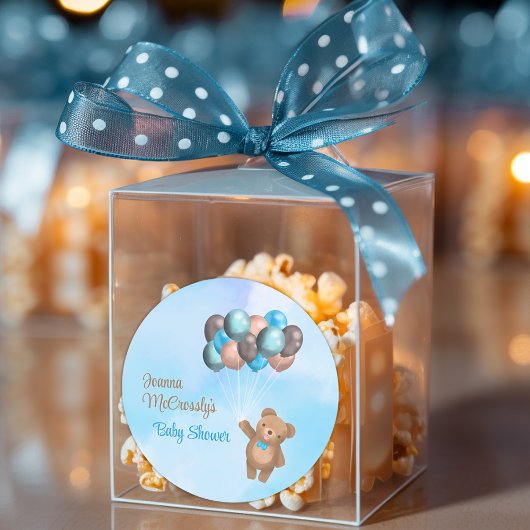 水彩青茶色のバルーンに赤ちゃんシャワーを付ける ラウンドシール