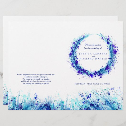 水彩青草アートリース結婚式プログラム (正面/裏面)