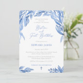 水彩青葉色男の子バプテスマ1日 招待状 (スタンド正面)