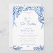 水彩青葉色男の子バプテスマ1日 招待状 (正面)