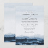 水彩青藍の風景にインスパイアされた自然派ウェディング 招待状 (正面/裏面)