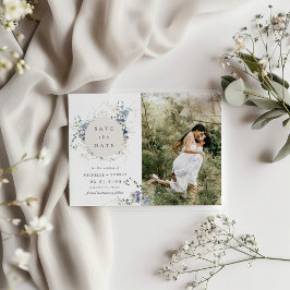 水彩青藍色野花雙照片預告片 招待状