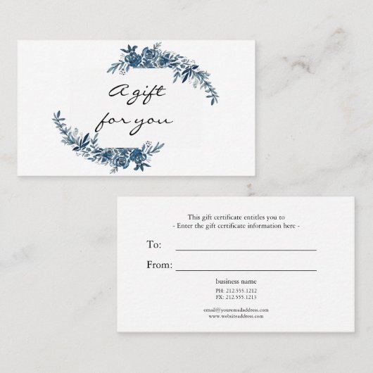 水彩青藍花ギフト券 名刺 (正面/裏面)