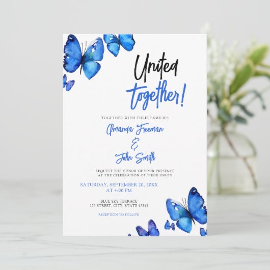 水彩青蝶シック結婚ズ 招待状 (スタンド正面)