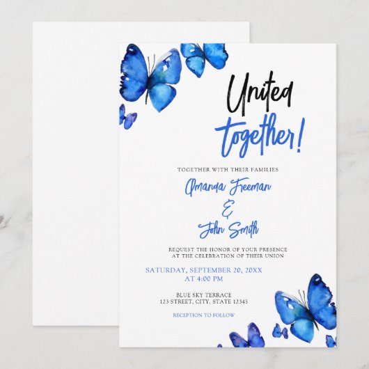 水彩青蝶シック結婚ズ 招待状 (正面/裏面)