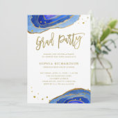 水彩青袖金ゴールド卒業パーティー 招待状 (スタンド正面)