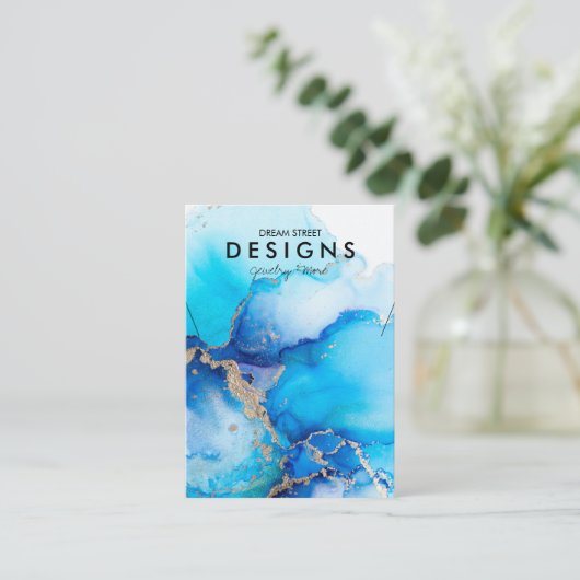 水彩青金ゴールドトレンディーネックレスディスプレイカード 名刺 (スタンド正面)