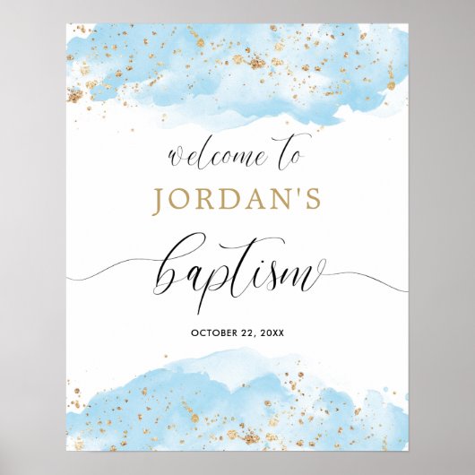 水彩青金ゴールド少年バプテスマ歓迎サイン ポスター (正面)