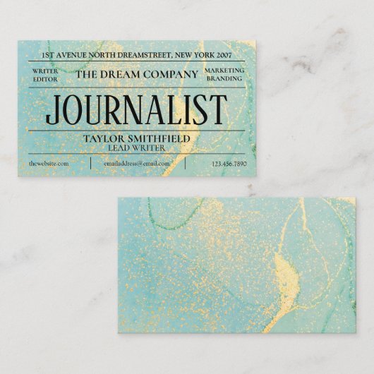 水彩青金ゴールド新聞ヴィンテージビジネスCa 名刺 (正面/裏面)