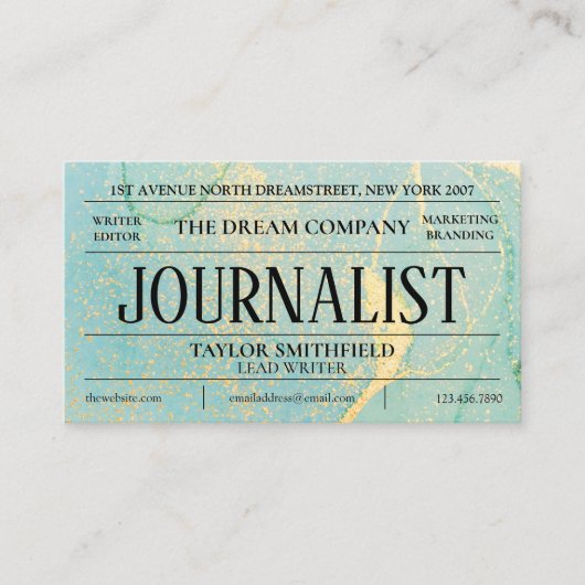 水彩青金ゴールド新聞ヴィンテージビジネスCa 名刺 (正面)