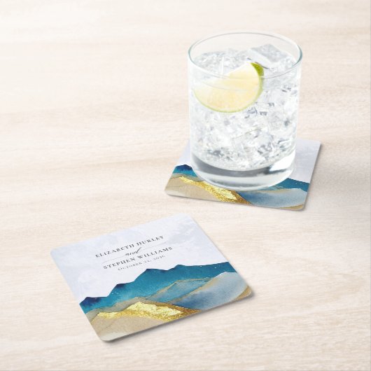 水彩青金箔マウンテンアウトドア結婚ズ スクエアペーパーコースター (インサイチュ)