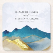 水彩青金箔マウンテンアウトドア結婚ズ スクエアペーパーコースター (正面)