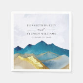 水彩青金箔マウンテンアウトドア結婚ズ スタンダードカクテルナプキン (正面)