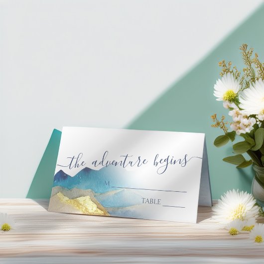水彩青金箔マウンテンアウトドア結婚ズ プレイスカード