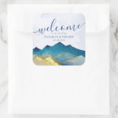 水彩青金箔山結婚の歓迎 スクエアシール (バッグ)