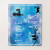 水彩青銀河系ガール&キャッツ ジグソーパズル (縦)