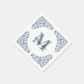 水彩青離れ色バンドルレターMモノグラム スタンダードカクテルナプキン (角)