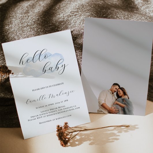 水彩青雲の赤ちゃんシャワー写真の招待状 招待状