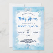 水彩青雲パステルブラシ男の赤ちゃんシャワー 招待状 (正面)