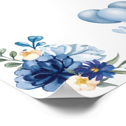 水彩青風船テディベアポスター ポスター (角)