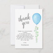 水彩青風船ベビーシャワー サンキューカード (正面)