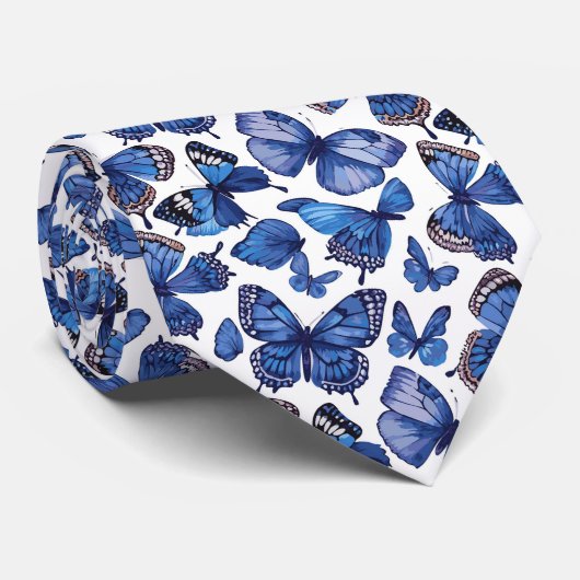 水彩青鮮やか蝶 ネクタイ (ロール)