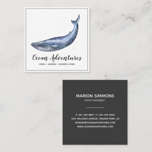水彩青鯨広場ビジネスカード スクエア名刺 (正面/裏面)