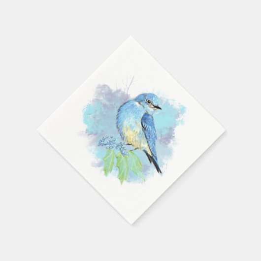 水彩青鳥かわいらしブルーガーデンバードアート スタンダードカクテルナプキン (角)