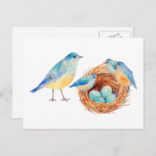 水彩青鳥と巣のはがき ポストカード (正面/裏面)