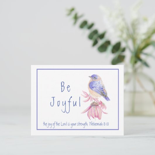 水彩青鳥の喜び主の聖書引用文 ポストカード (スタンド正面)