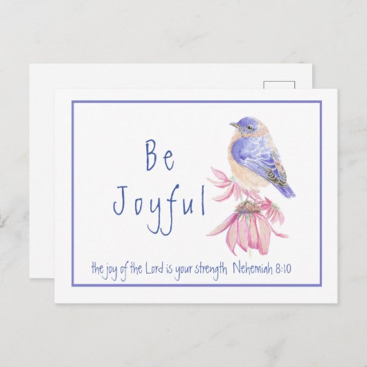 水彩青鳥の喜び主の聖書引用文 ポストカード (正面/裏面)