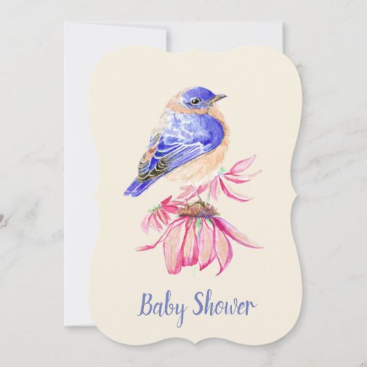 水彩青鳥の男の子または女の子ベビーシャワー 招待状 (正面)