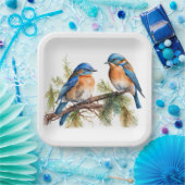 水彩青鳥オンパイン ペーパープレート (パーティー)