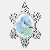水彩青鳥ガーデンバードアート スノーフレークピューターオーナメント (右)