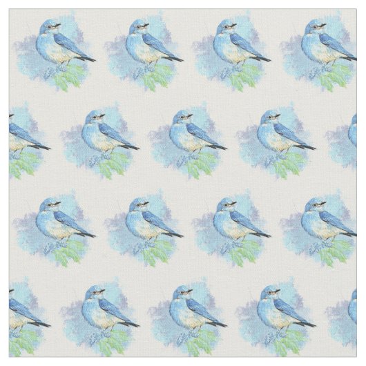 水彩青鳥ガーデンバードアート ファブリック (クローズアップ)