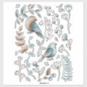 水彩青鳥クリップアート シール (シート)