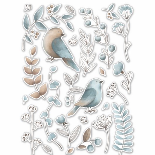 水彩青鳥クリップアート シール (正面)