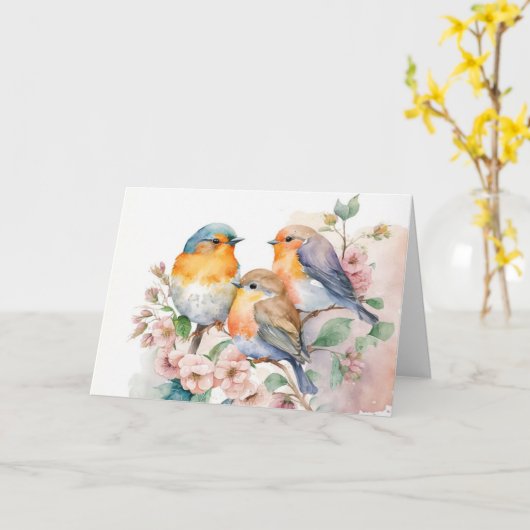 水彩青鳥 カード (黄色い花)