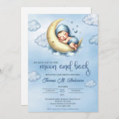 水彩青黄月とバック少年 招待状 (正面/裏面)