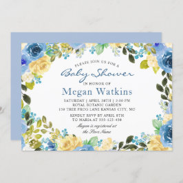 水彩青黄色の花のベビーシャワー 招待状